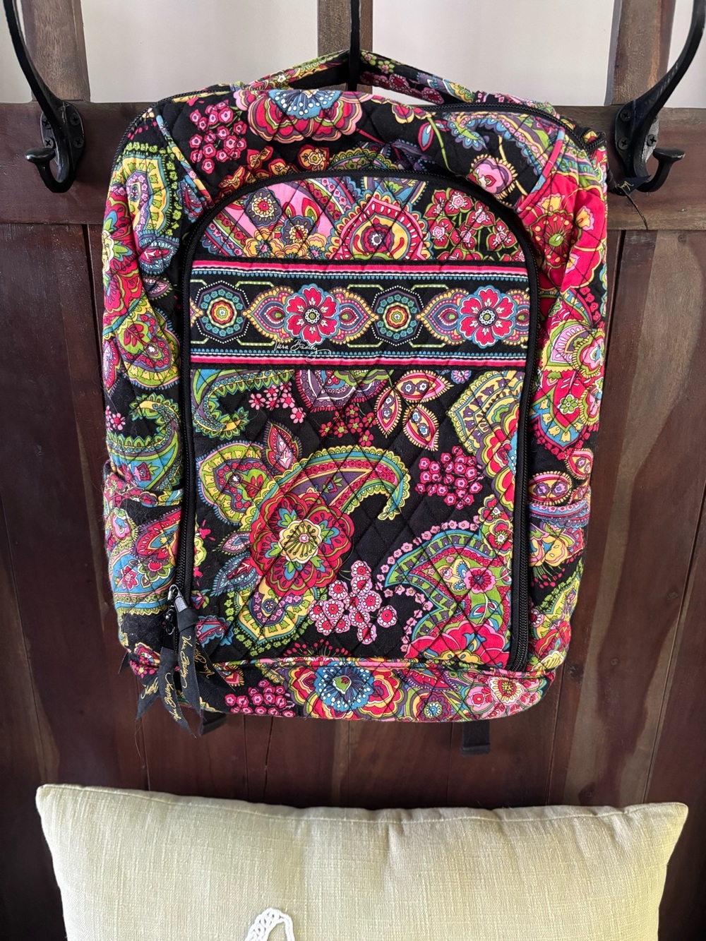 Vera Bradley Black Multi Floral Paisley Quilted Backpack